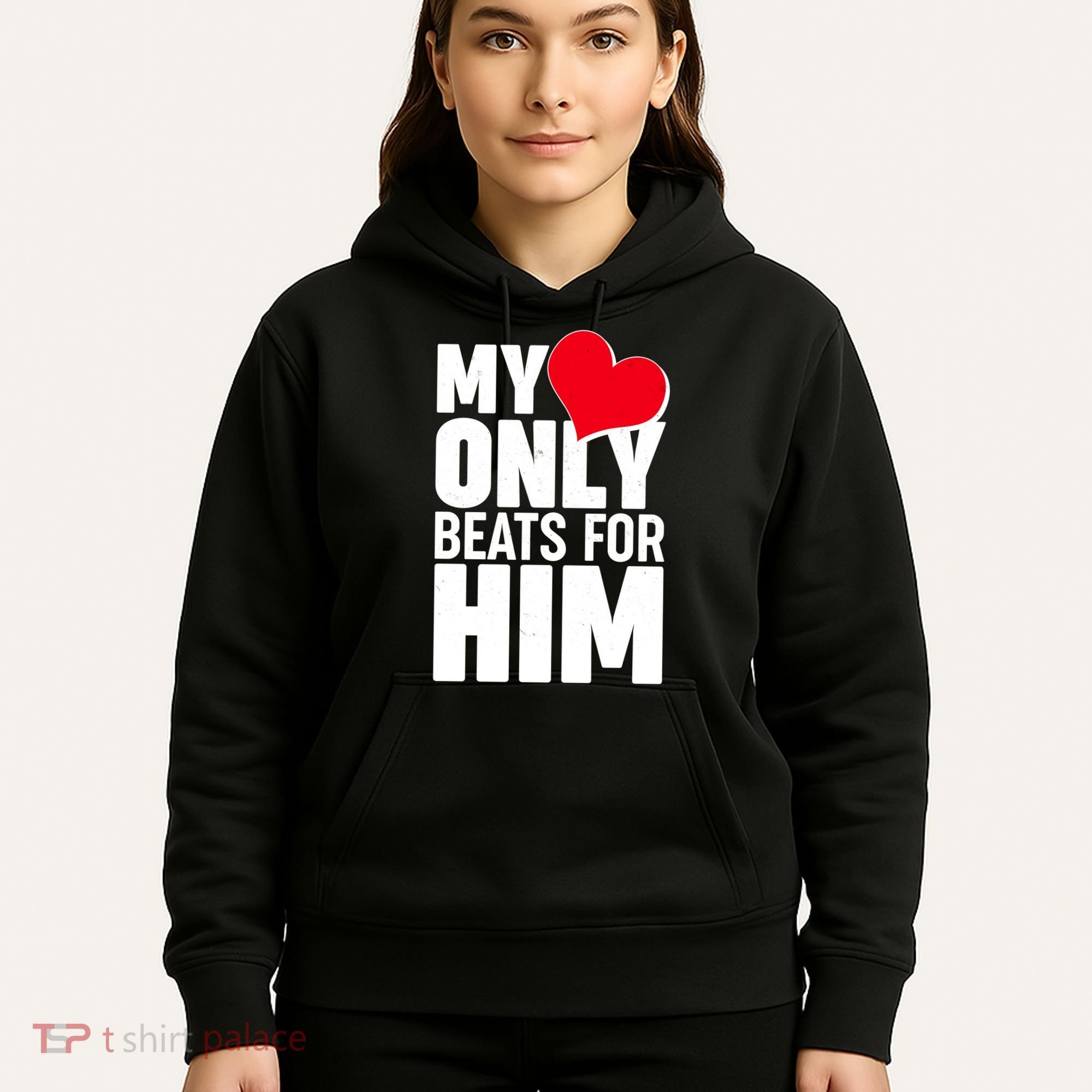 Valentine's Day My Heart Only Beats for Him Matching Couples Hoodie