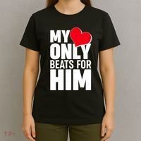 Valentine's Day My Heart Only Beats for Him Matching Couples T-Shirt thumb 4