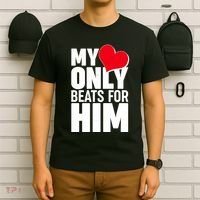 Valentine's Day My Heart Only Beats for Him Matching Couples T-Shirt thumb 6