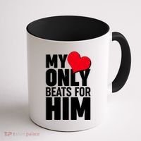 Valentine's Day My Heart Only Beats for Him Matching Couples Coffee Mug thumb 1