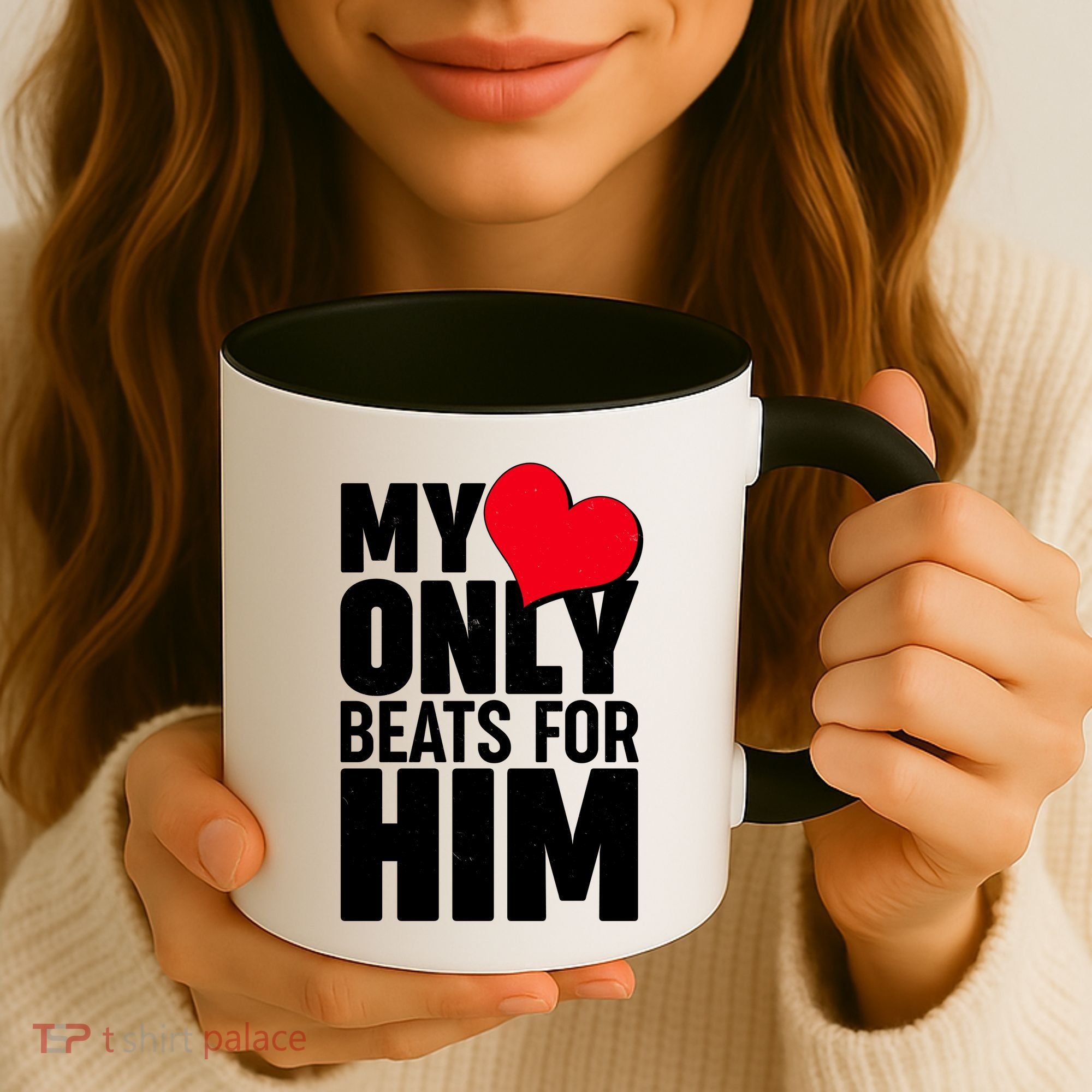 Valentine's Day My Heart Only Beats for Him Matching Couples Coffee Mug
