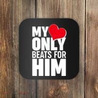 Valentine's Day My Heart Only Beats for Him Matching Couples Coaster thumb 0