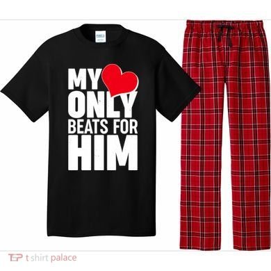 Valentine's Day My Heart Only Beats for Him Matching Couples Pajama Set