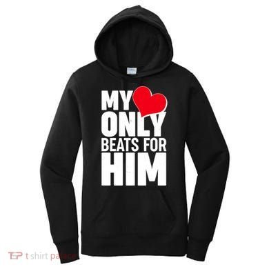 Valentine's Day My Heart Only Beats for Him Matching Couples Women's Hoodie