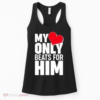 Valentine's Day My Heart Only Beats for Him Matching Couples Women's Tank Top