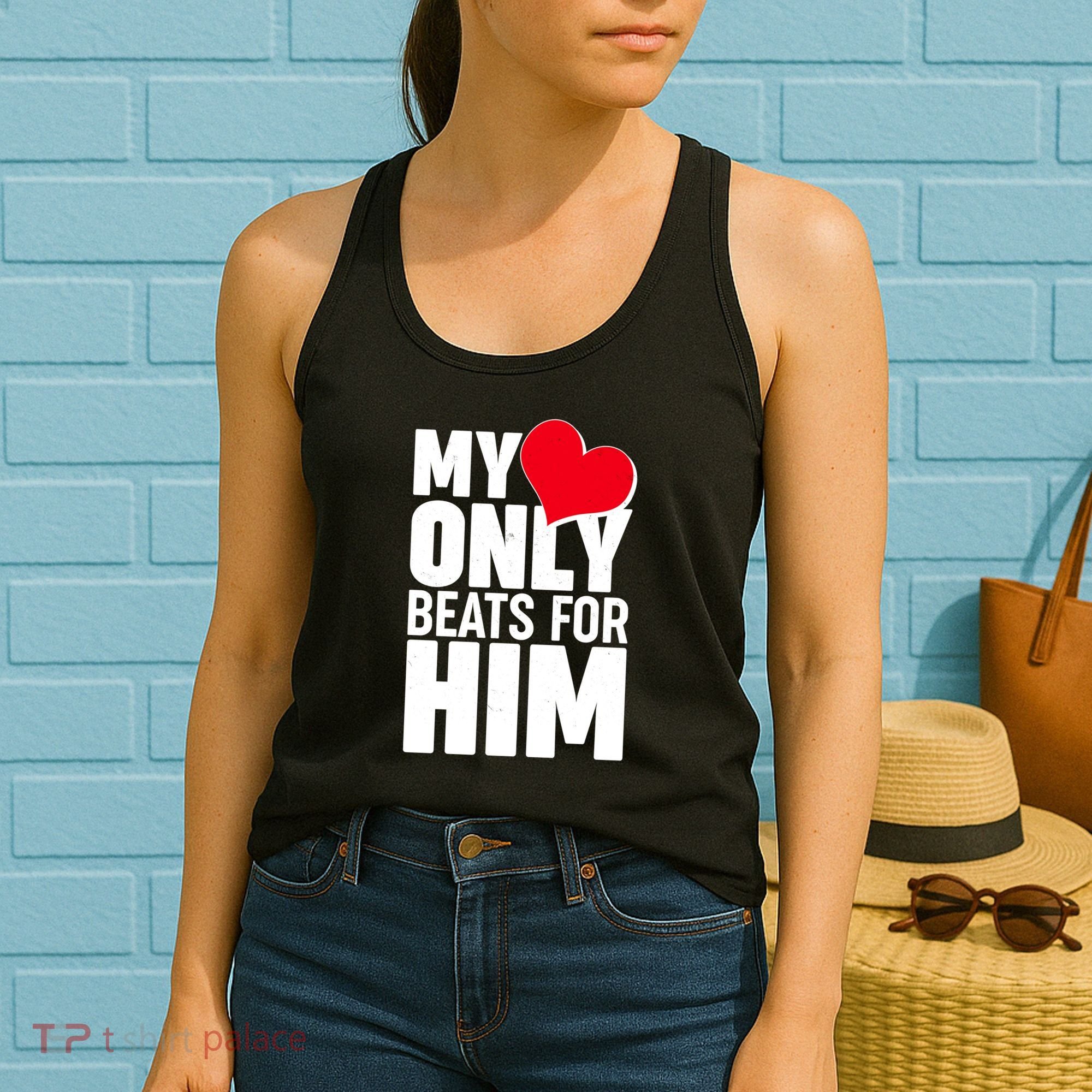 Valentine's Day My Heart Only Beats for Him Matching Couples Women's Tank Top