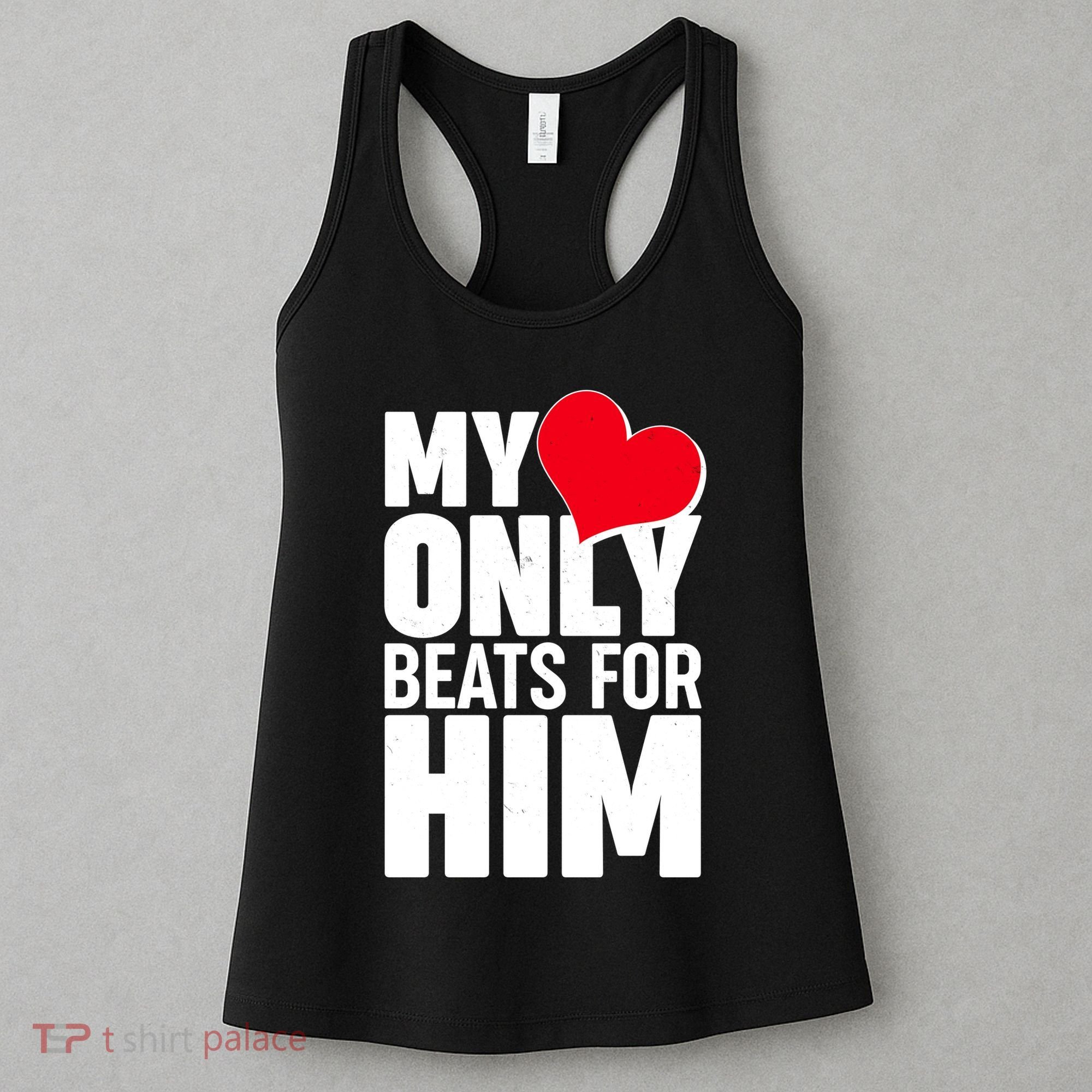 Valentine's Day My Heart Only Beats for Him Matching Couples Women's Tank Top