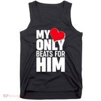 Valentine's Day My Heart Only Beats for Him Matching Couples Tank Top thumb 0
