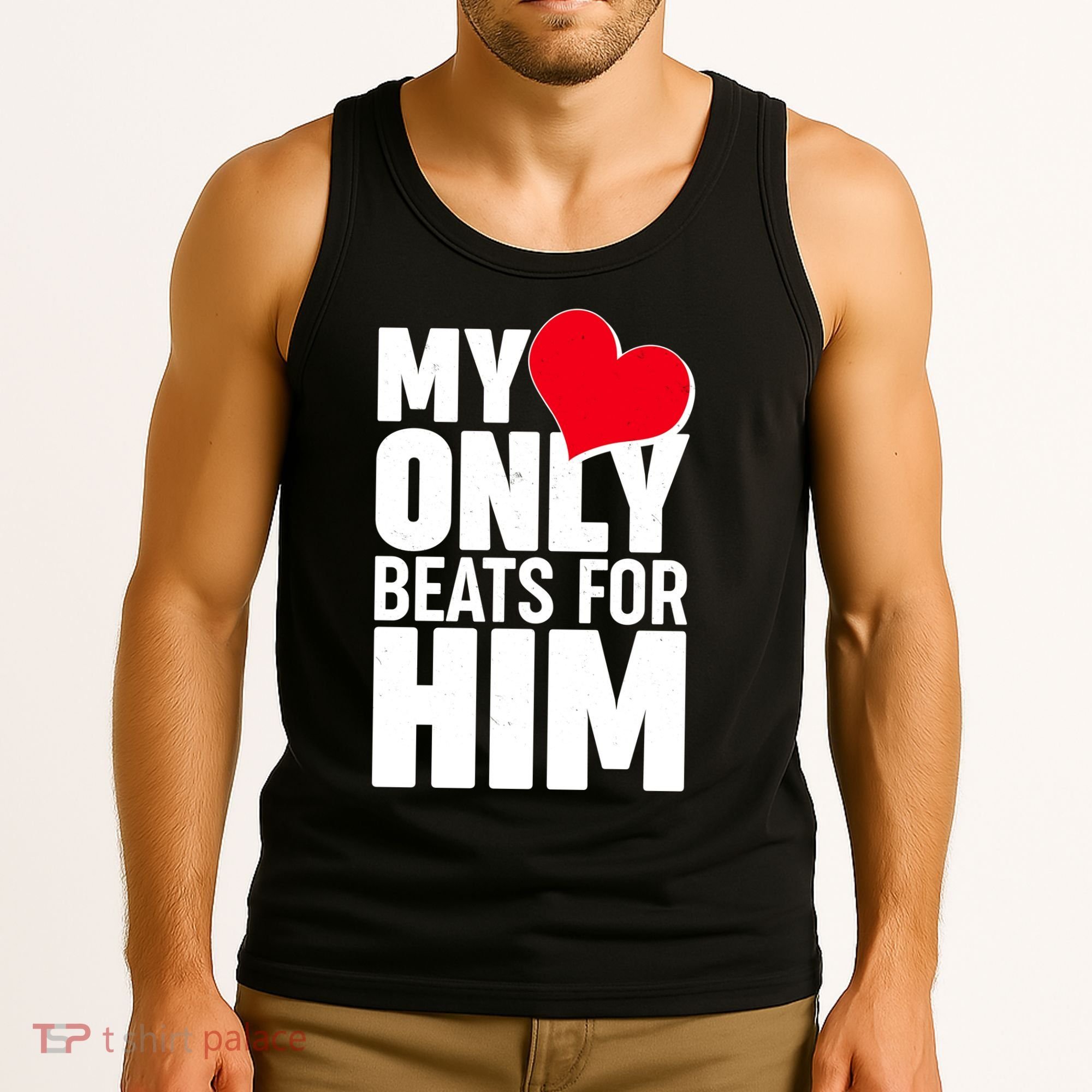 Valentine's Day My Heart Only Beats for Him Matching Couples Tank Top