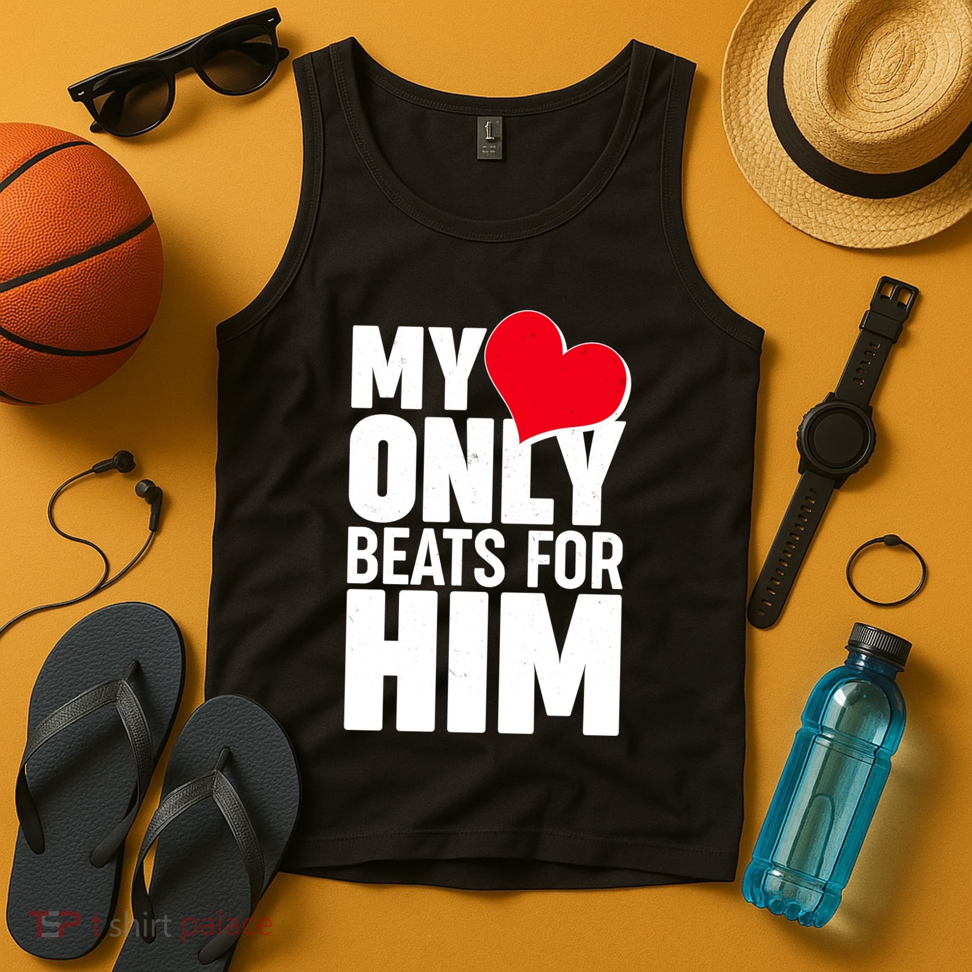 Valentine's Day My Heart Only Beats for Him Matching Couples Tank Top