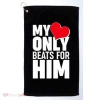 Valentine's Day My Heart Only Beats for Him Matching Couples Golf Towel thumb 0