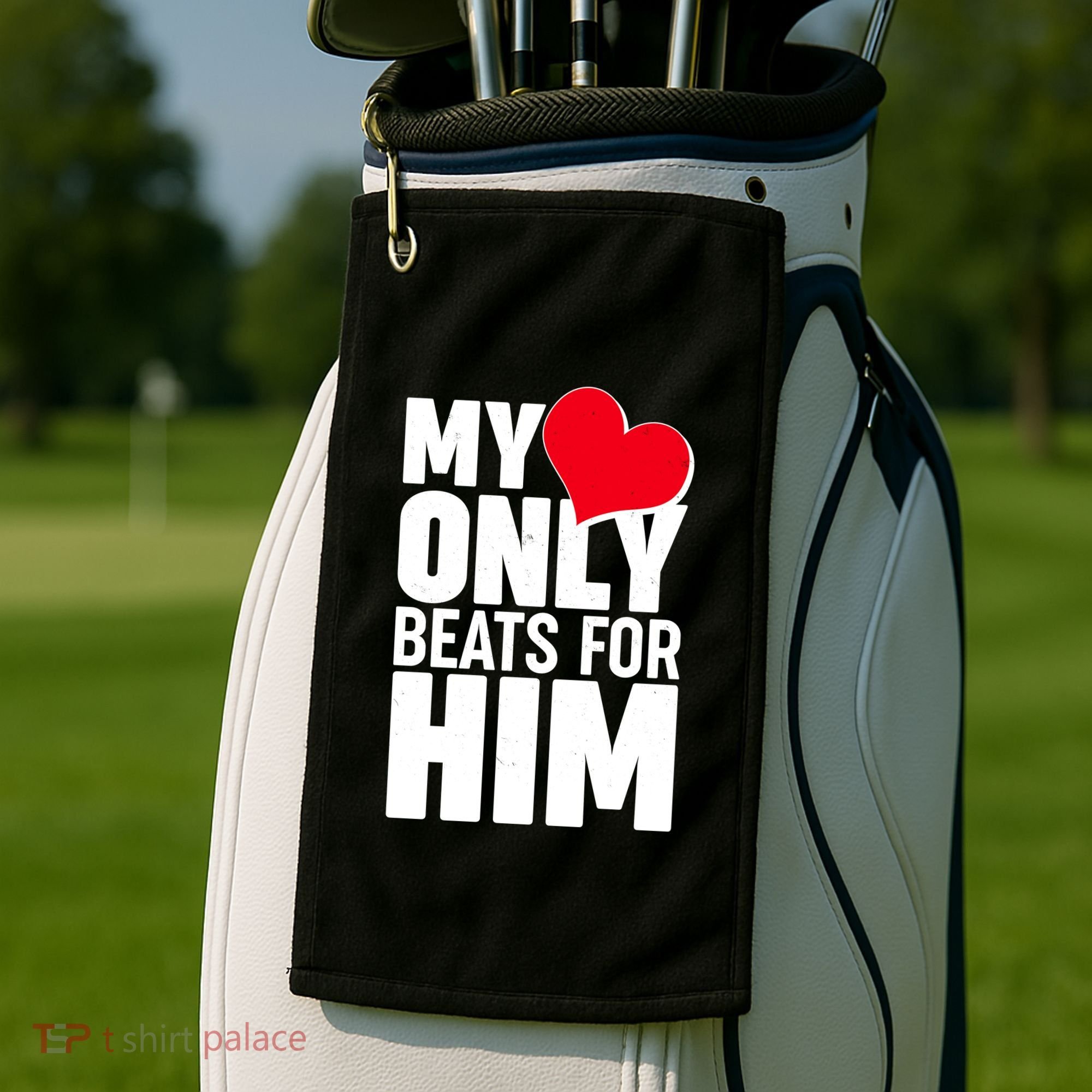 Valentine's Day My Heart Only Beats for Him Matching Couples Golf Towel