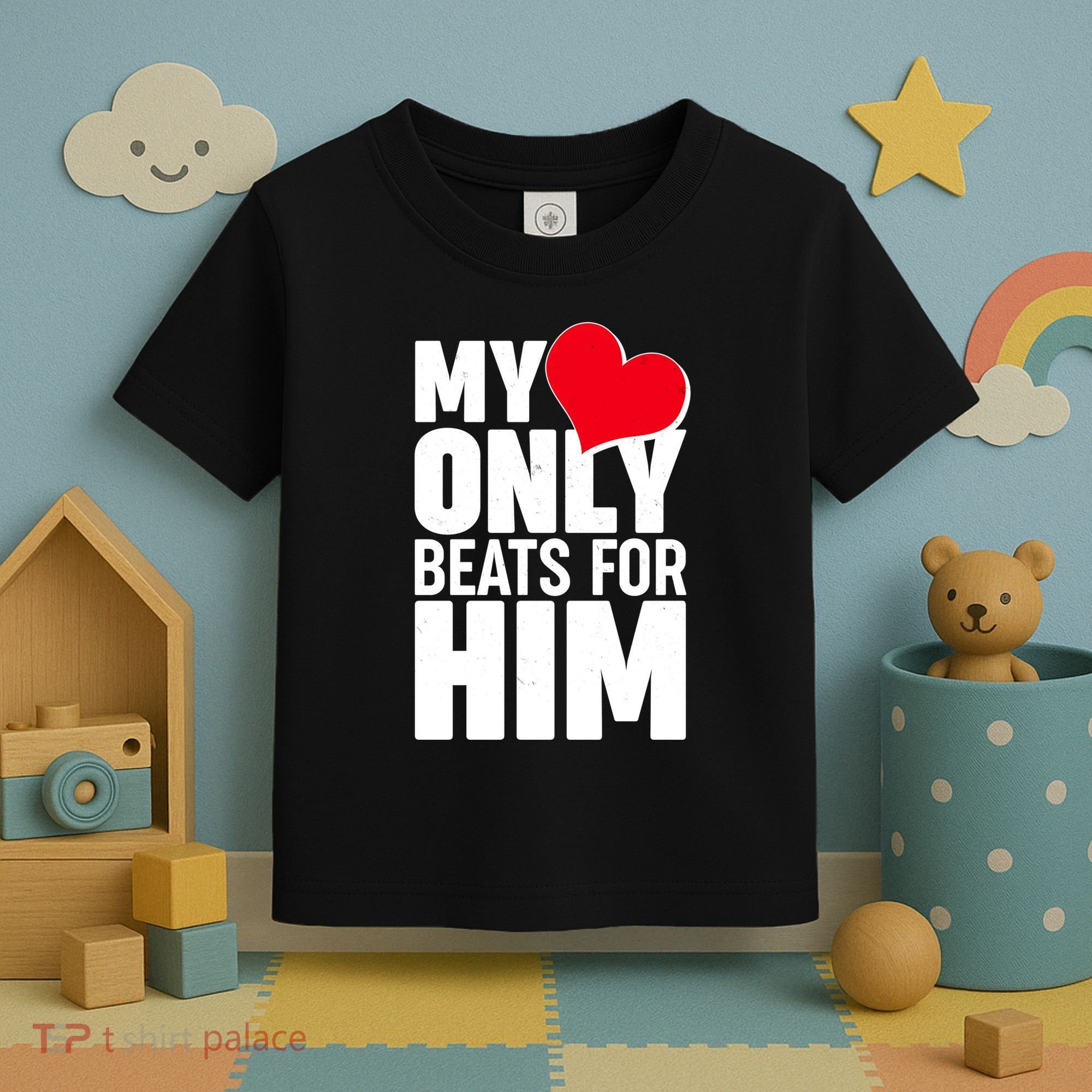 Valentine's Day My Heart Only Beats for Him Matching Couples Toddler T-Shirt