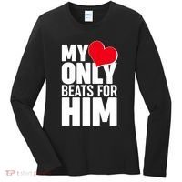 Valentine's Day My Heart Only Beats for Him Matching Couples Women's Long Sleeve Shirt thumb 0