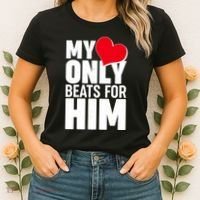 Valentine's Day My Heart Only Beats for Him Matching Couples Women's T-Shirt thumb 2
