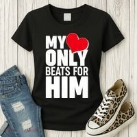 Valentine's Day My Heart Only Beats for Him Matching Couples Women's T-Shirt thumb 3