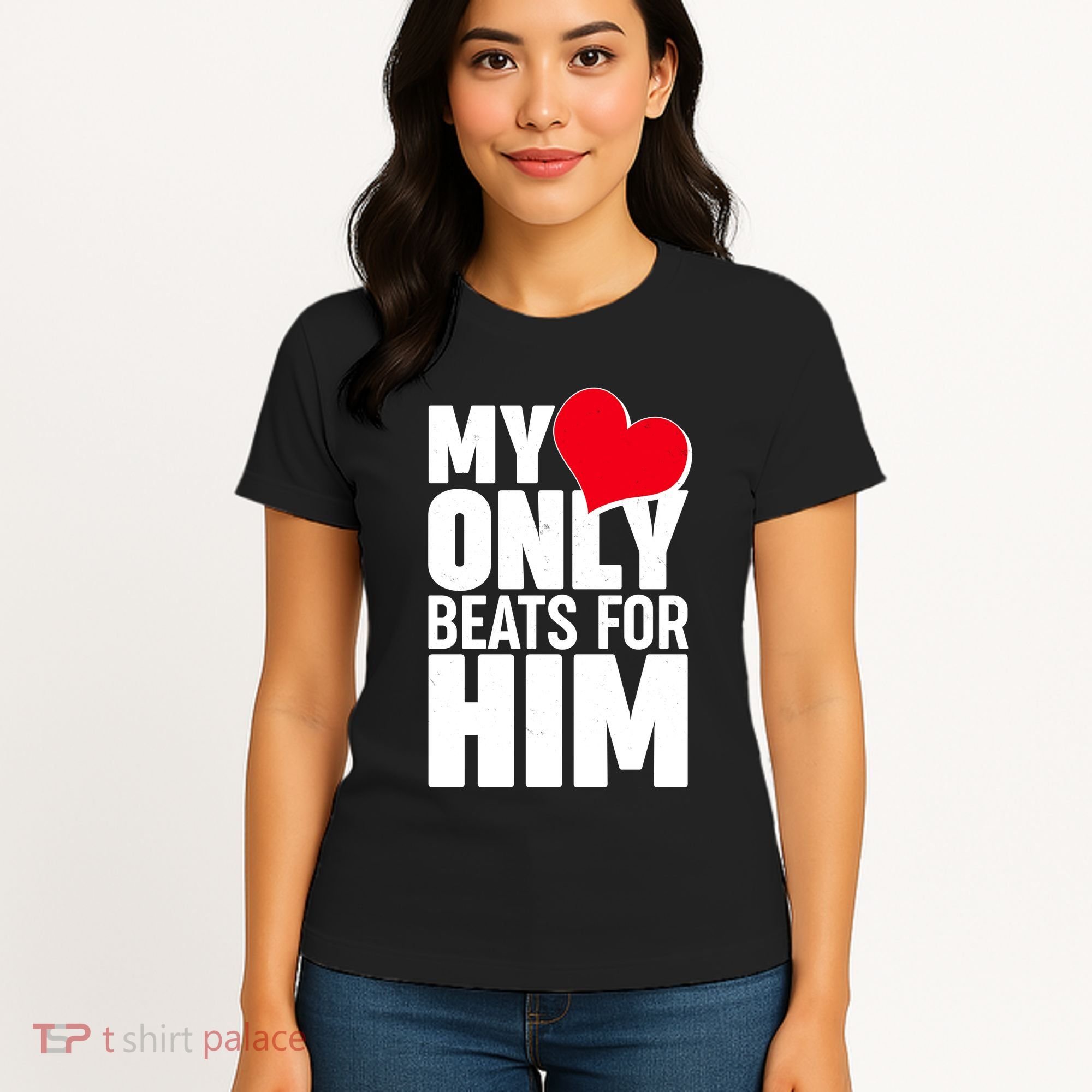 Valentine's Day My Heart Only Beats for Him Matching Couples Women's T-Shirt