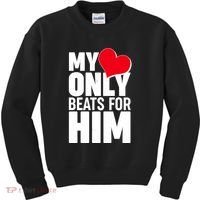 Valentine's Day My Heart Only Beats for Him Matching Couples Kids Sweatshirt thumb 0