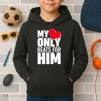 Valentine's Day My Heart Only Beats for Him Matching Couples Kids Hoodie thumb 2