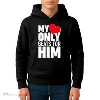 Valentine's Day My Heart Only Beats for Him Matching Couples Kids Hoodie thumb 4