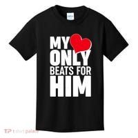 Valentine's Day My Heart Only Beats for Him Matching Couples Kids T-Shirt thumb 0