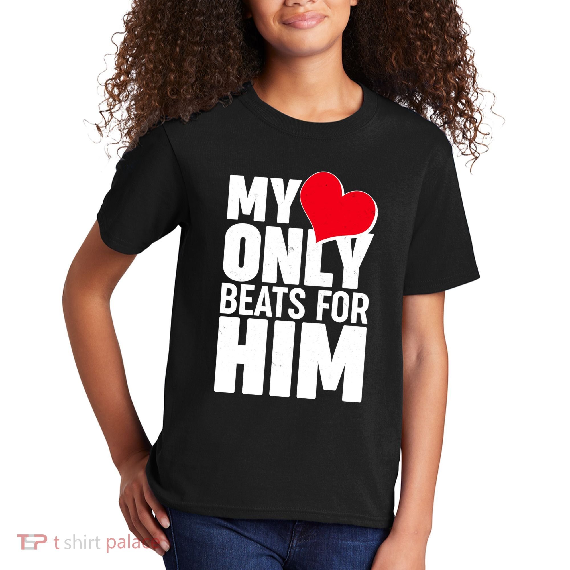 Valentine's Day My Heart Only Beats for Him Matching Couples Kids T-Shirt