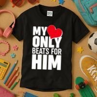 Valentine's Day My Heart Only Beats for Him Matching Couples Kids T-Shirt thumb 3