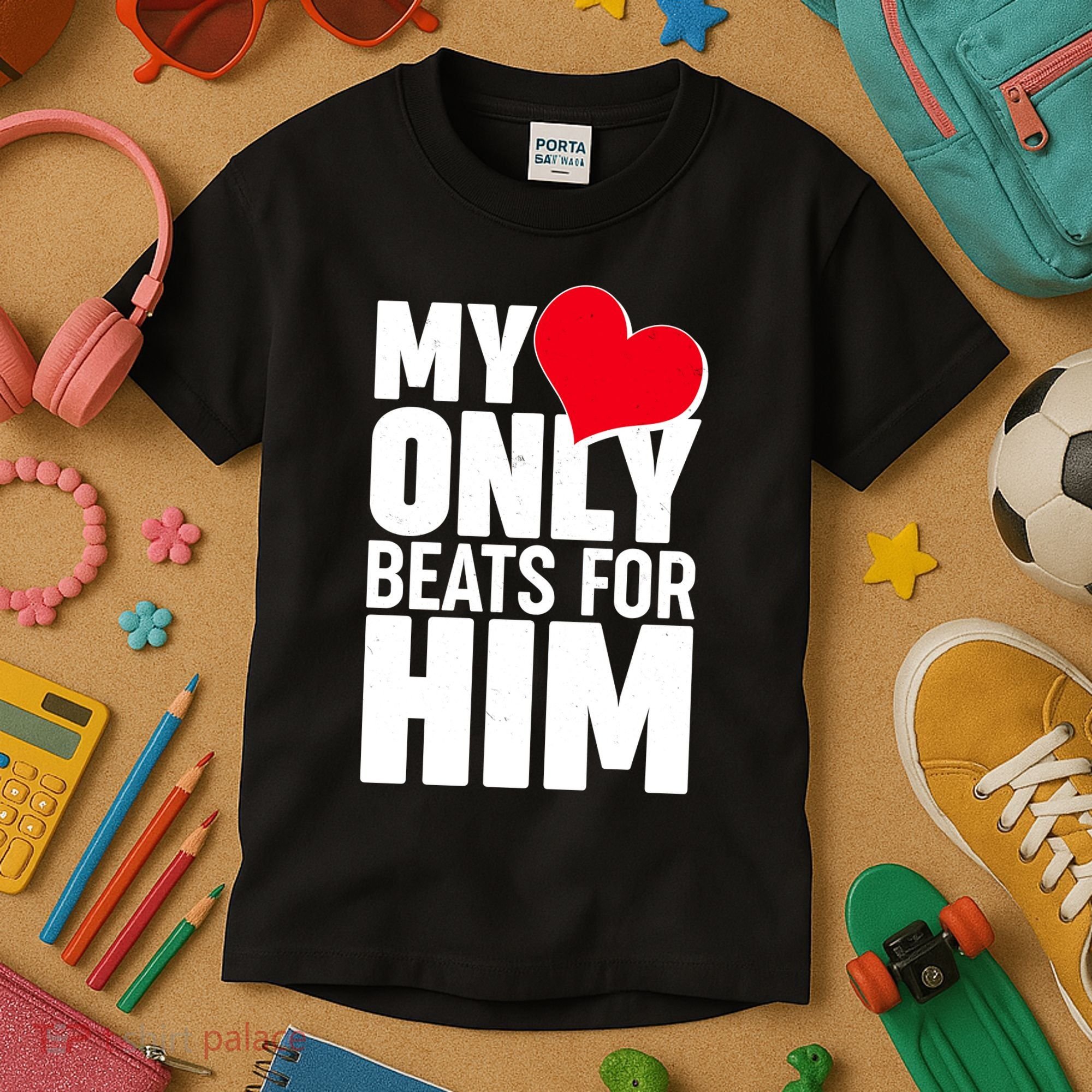 Valentine's Day My Heart Only Beats for Him Matching Couples Kids T-Shirt