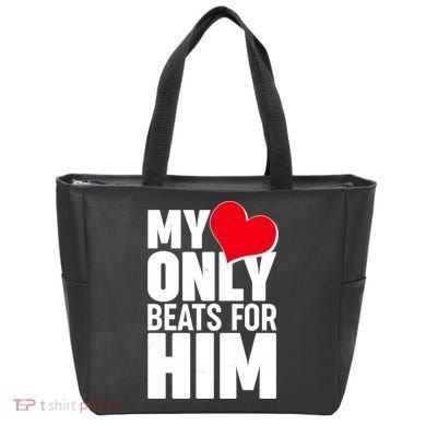 Valentine's Day My Heart Only Beats for Him Matching Couples Tote Bag
