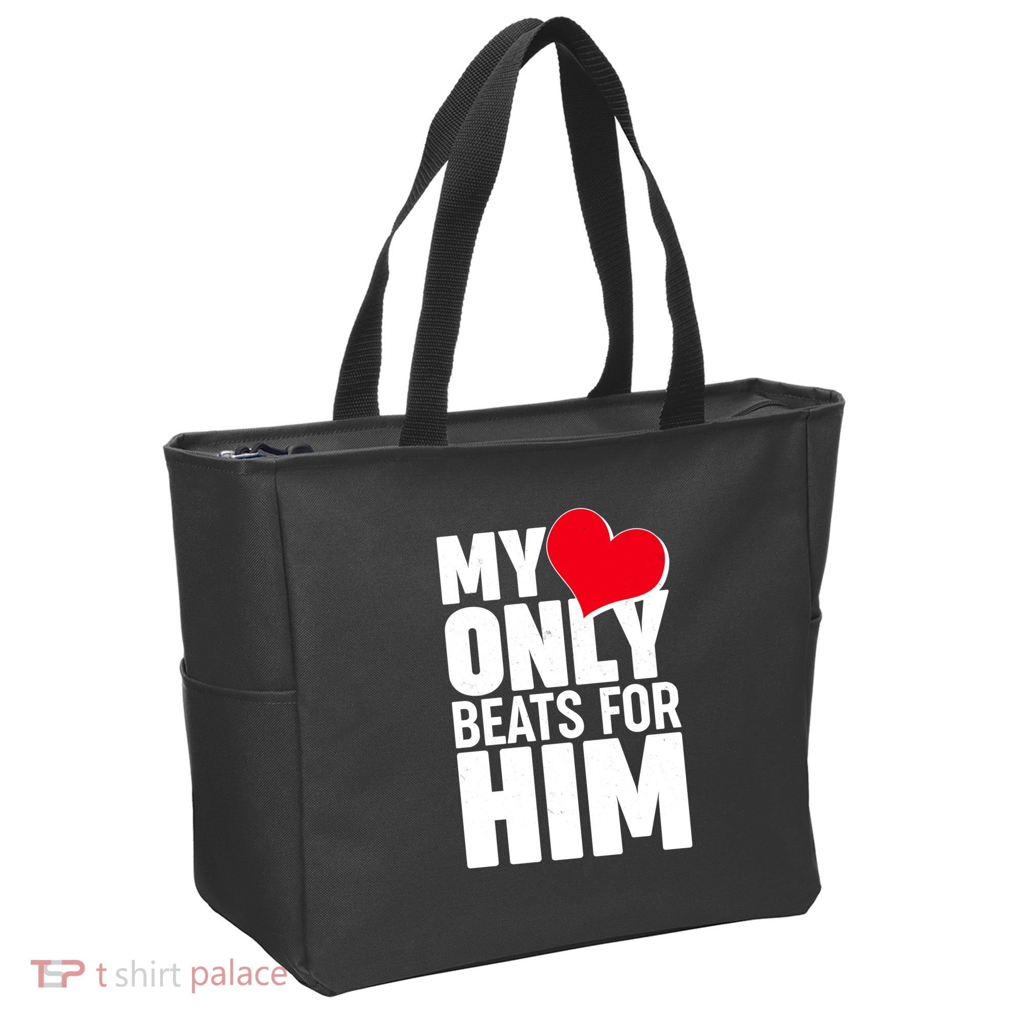 Valentine's Day My Heart Only Beats for Him Matching Couples Tote Bag