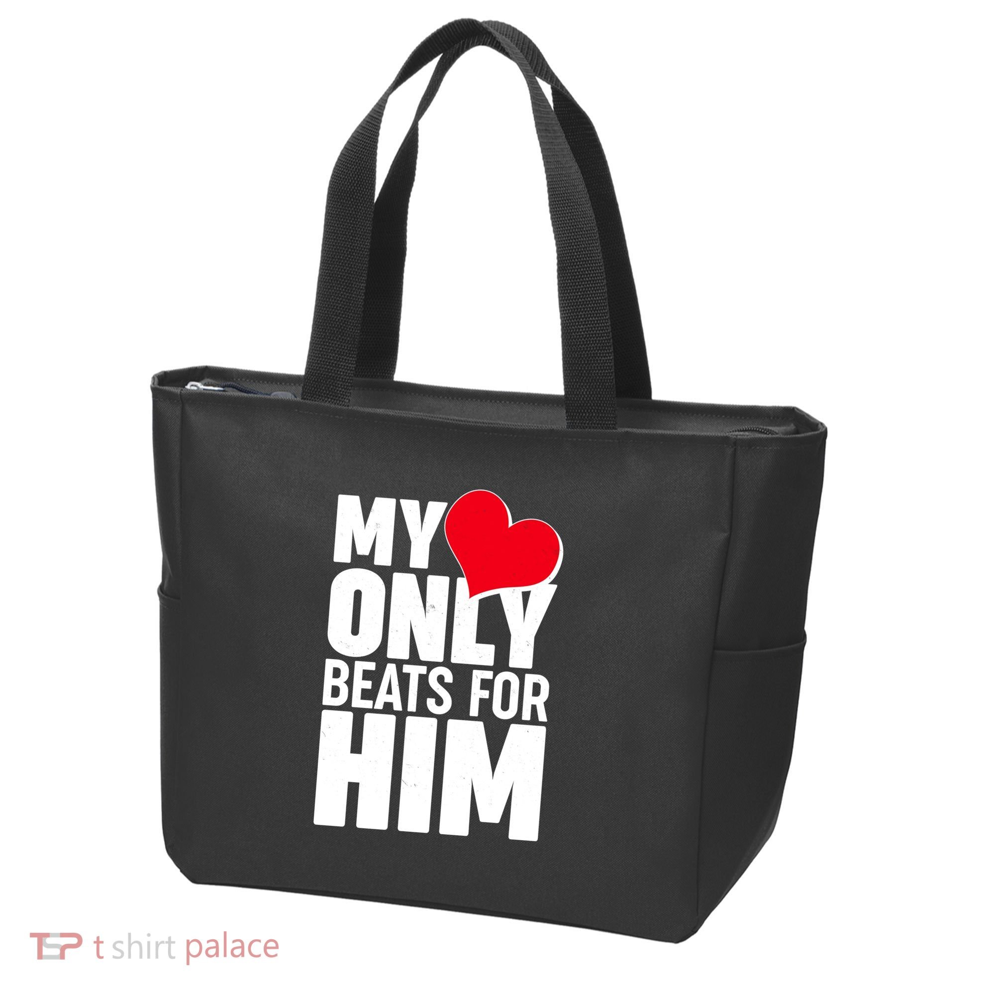 Valentine's Day My Heart Only Beats for Him Matching Couples Tote Bag