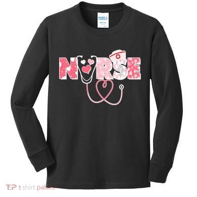 Valentine's Day Nurse Love Kids Long Sleeve Shirt