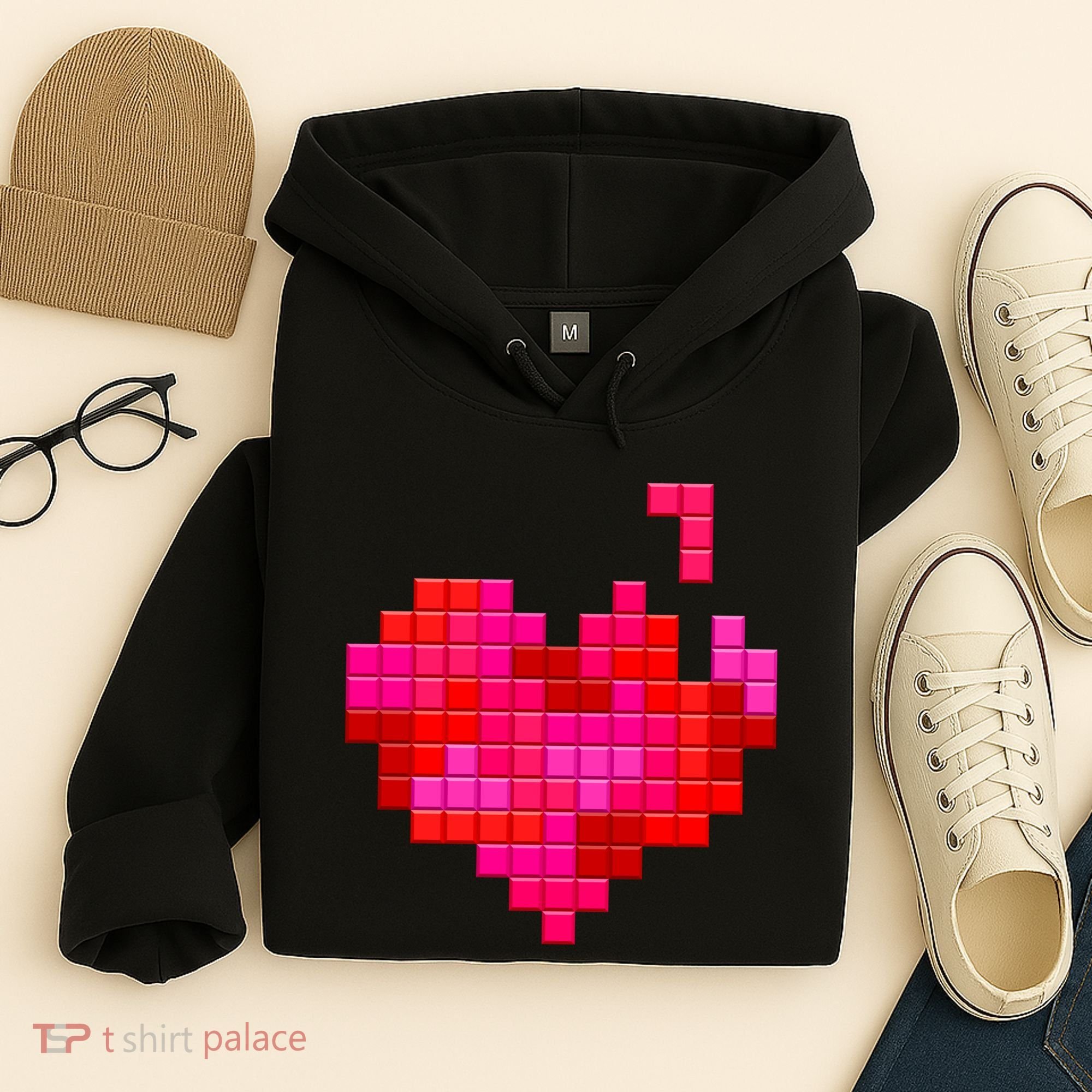 Valentine's Day Retro Video Game Heart Puzzle Hoodie