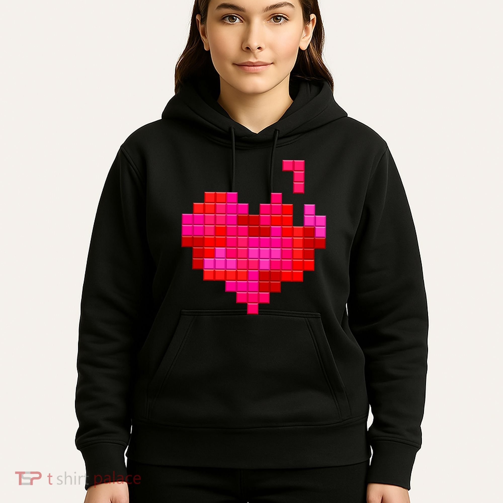 Valentine's Day Retro Video Game Heart Puzzle Hoodie