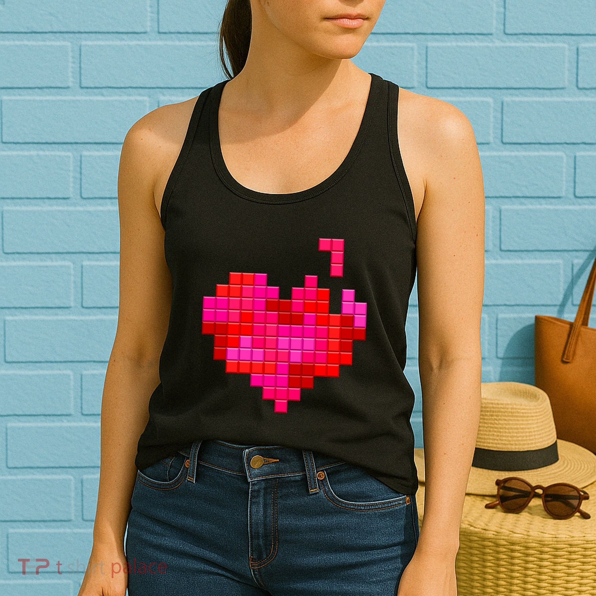 Valentine's Day Retro Video Game Heart Puzzle Women's Tank Top