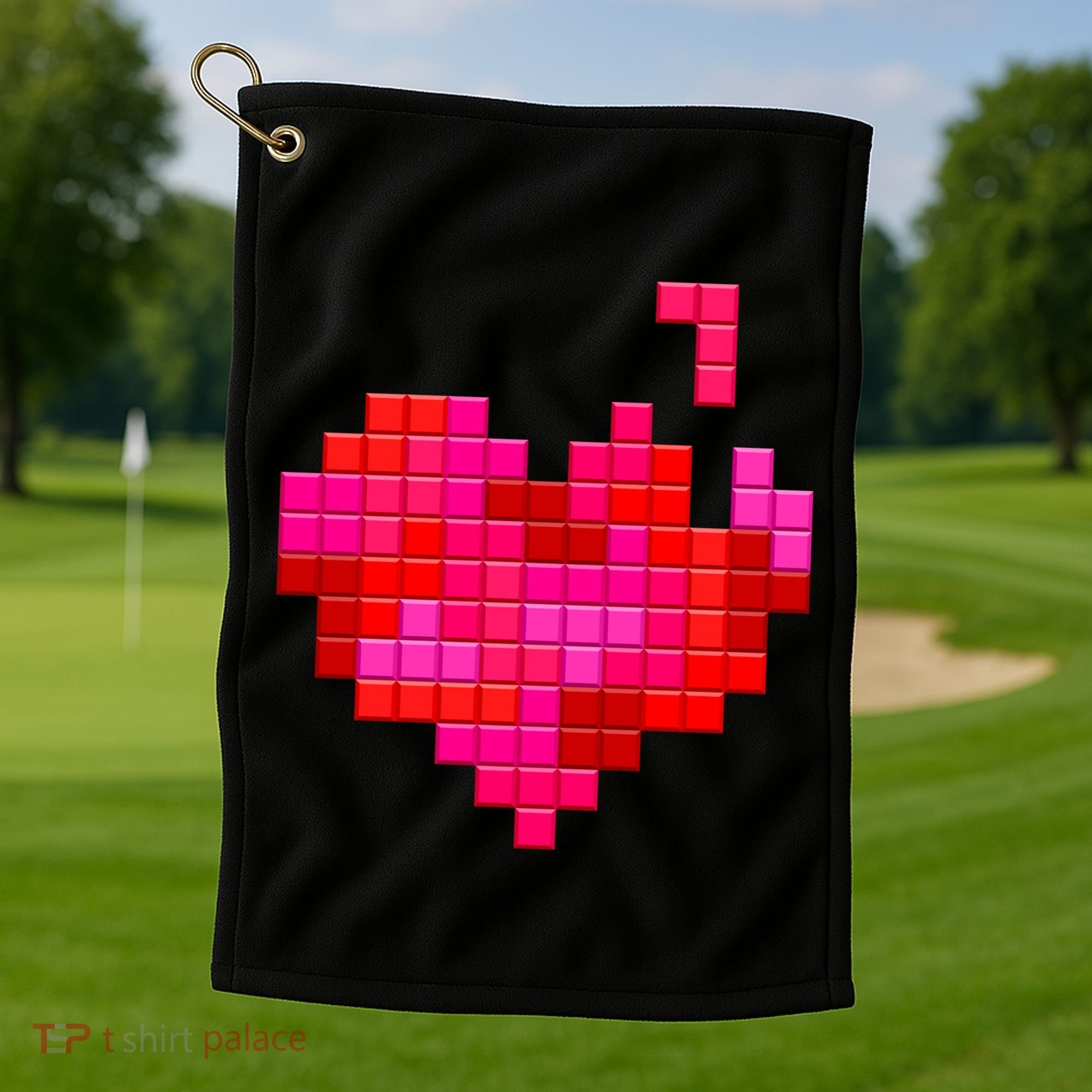 Valentine's Day Retro Video Game Heart Puzzle Golf Towel