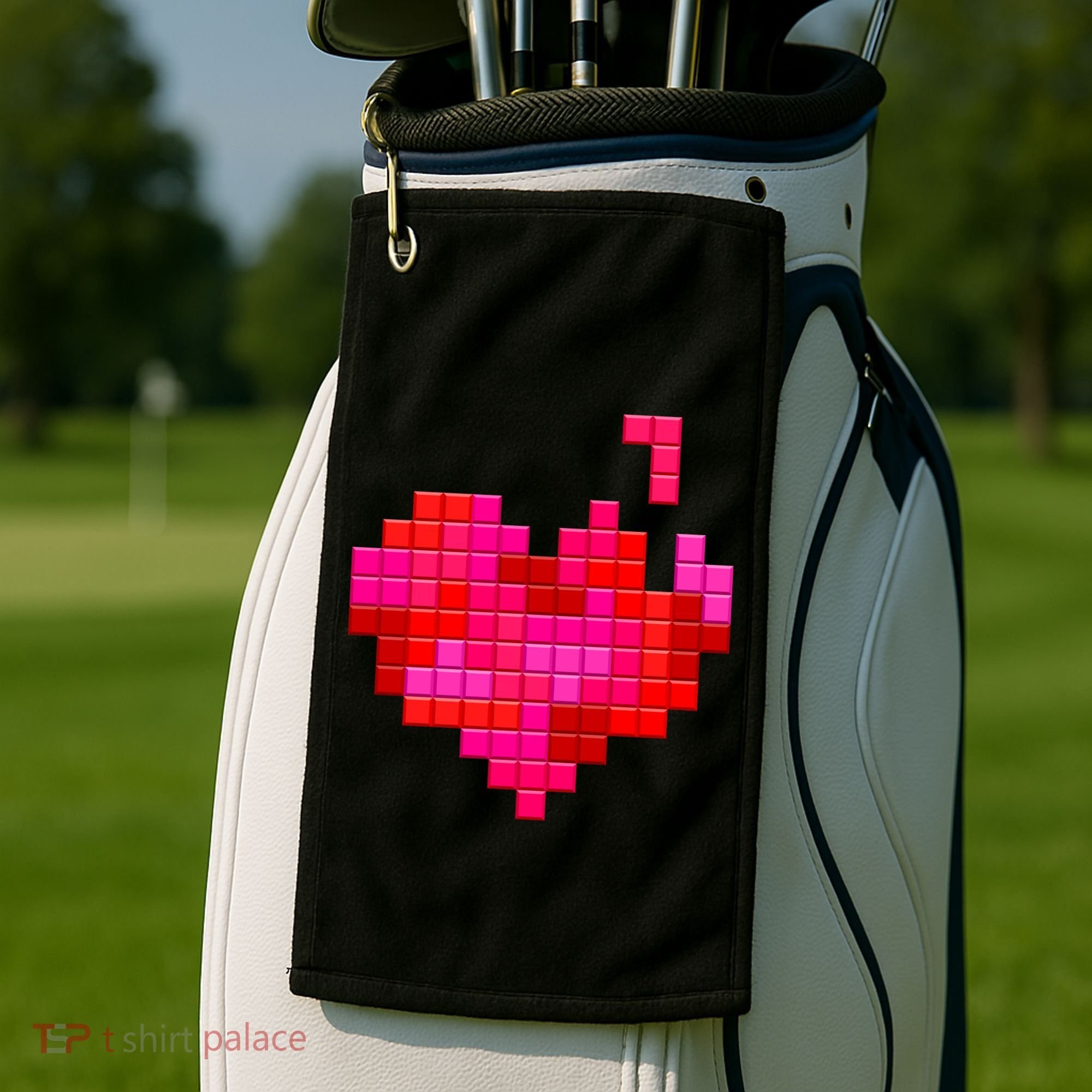 Valentine's Day Retro Video Game Heart Puzzle Golf Towel
