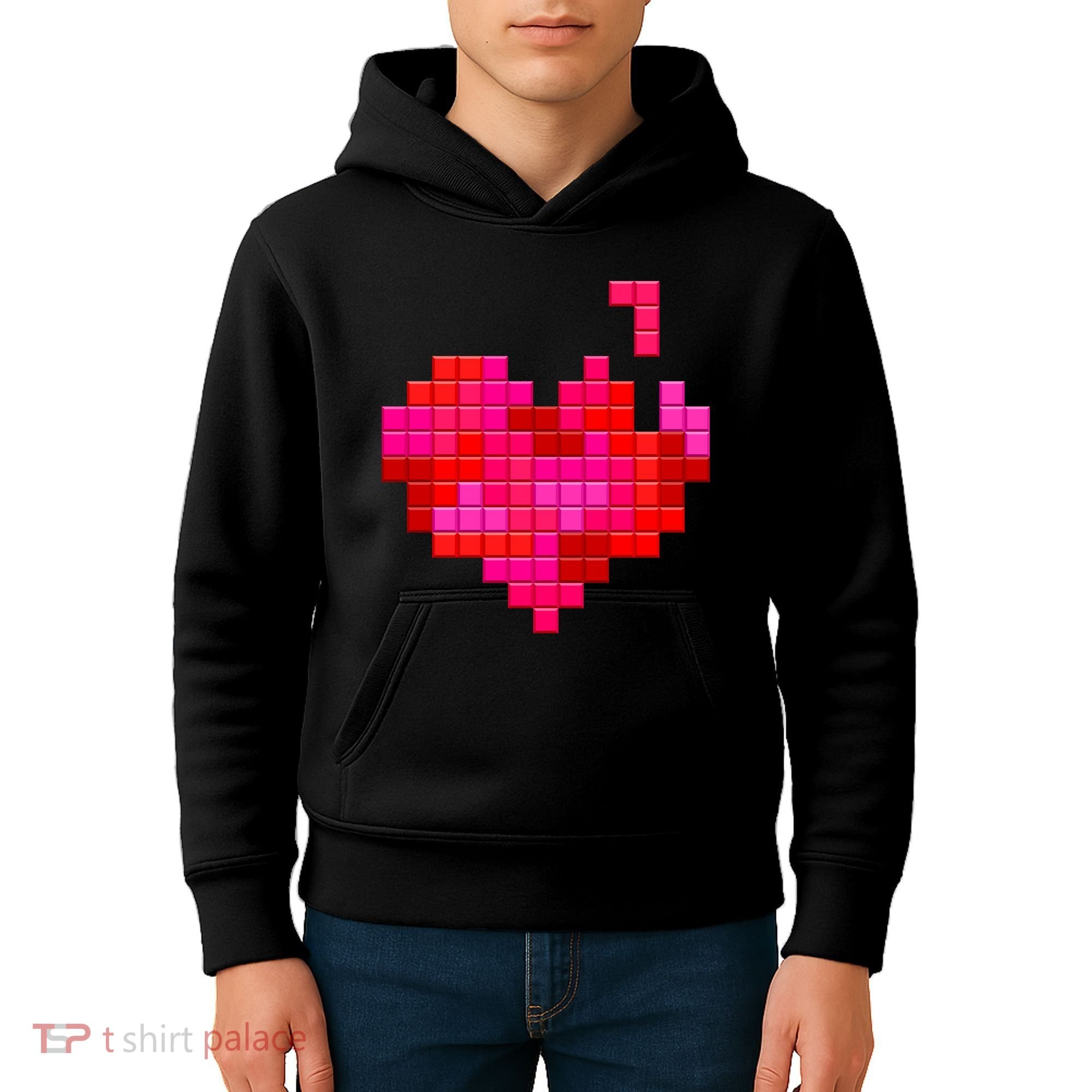 Valentine's Day Retro Video Game Heart Puzzle Kids Hoodie