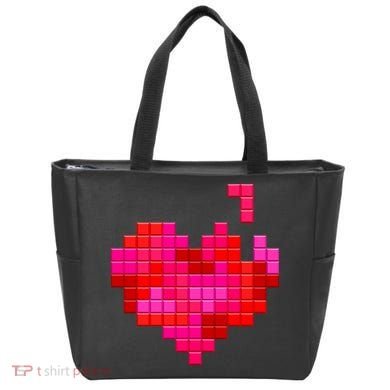 Valentine's Day Retro Video Game Heart Puzzle Tote Bag