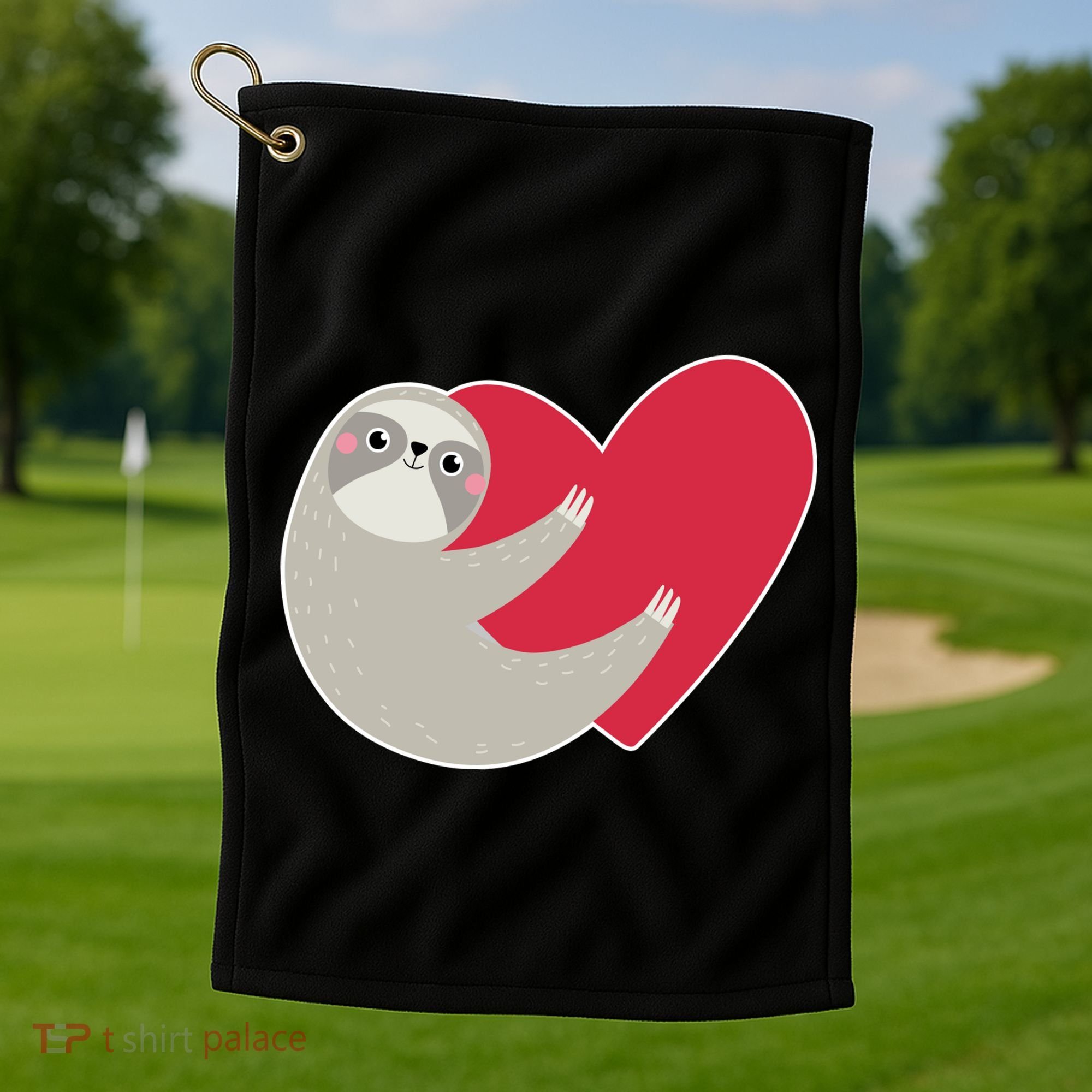 Valentines Day Sloth Heart Golf Towel