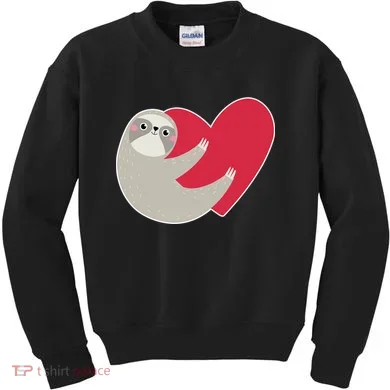 Valentines Day Sloth Heart Kids Sweatshirt
