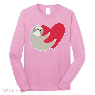 Valentines Day Sloth Heart Long Sleeve Shirt