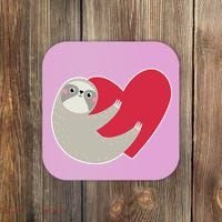 Valentines Day Sloth Heart Coaster thumb 0