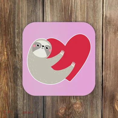 Valentines Day Sloth Heart Coaster