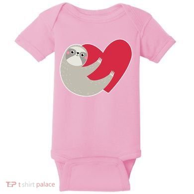 Valentines Day Sloth Heart Baby Bodysuit