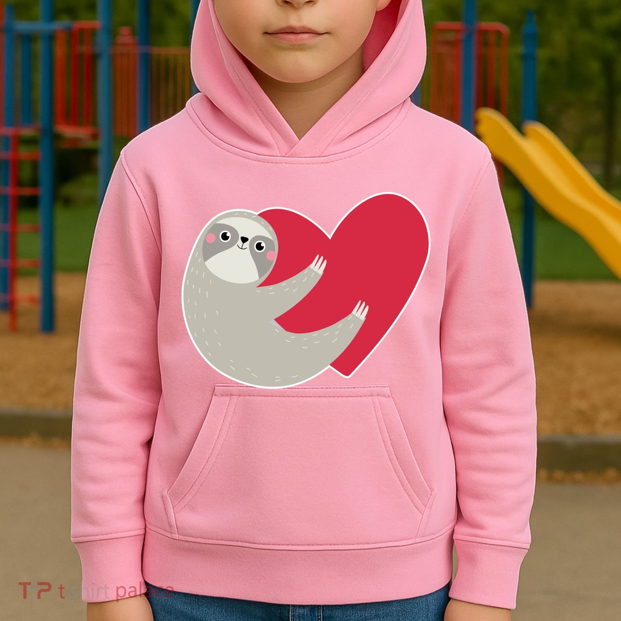 Valentines Day Sloth Heart Kids Hoodie