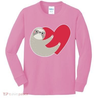 Valentines Day Sloth Heart Kids Long Sleeve Shirt