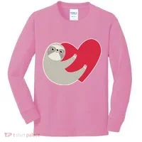 Valentines Day Sloth Heart Kids Long Sleeve Shirt thumb 0