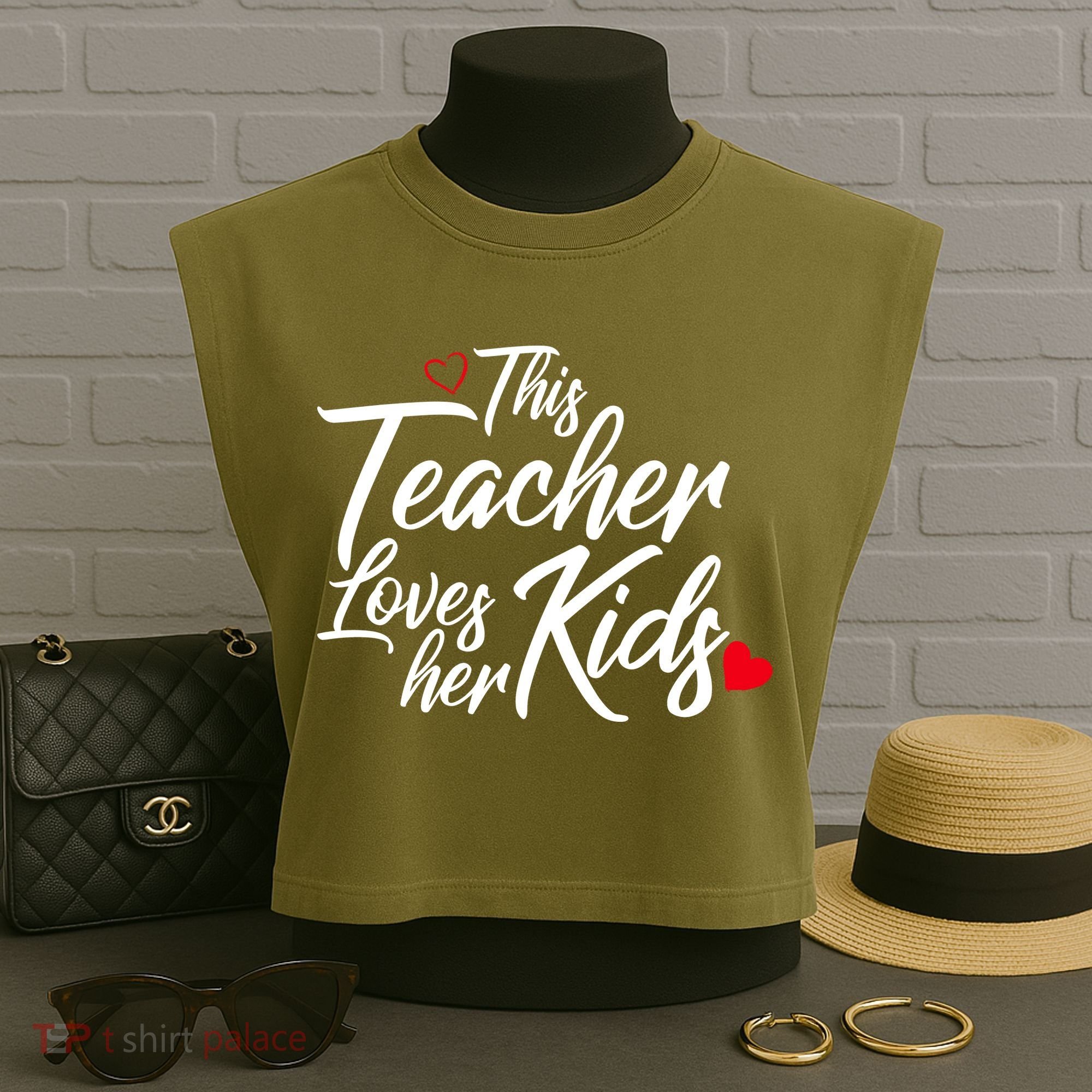 Valentine's Day This Teacher Loves Her Kids Garment-Dyed Women's Muscle Tee