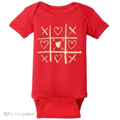 Valentine's Day Tic Tac Toe Love Hearts Baby Bodysuit